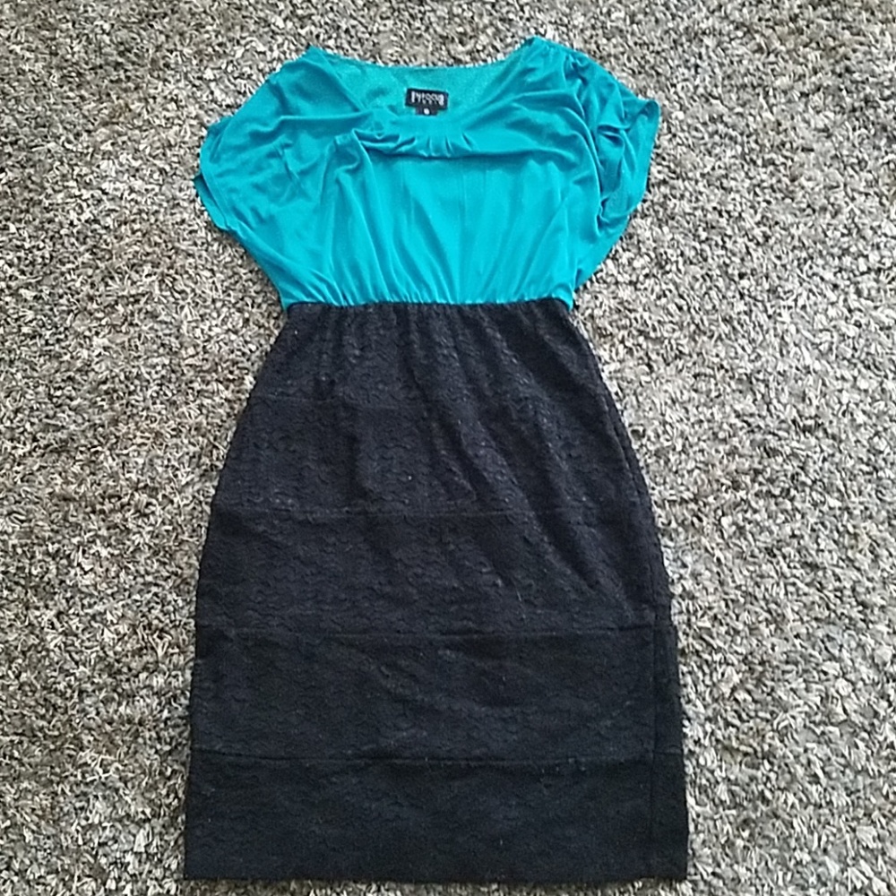 Teal and black lace dress sz 10